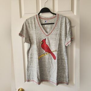 Gray V-Neck T-Shirt with Red Bird Design